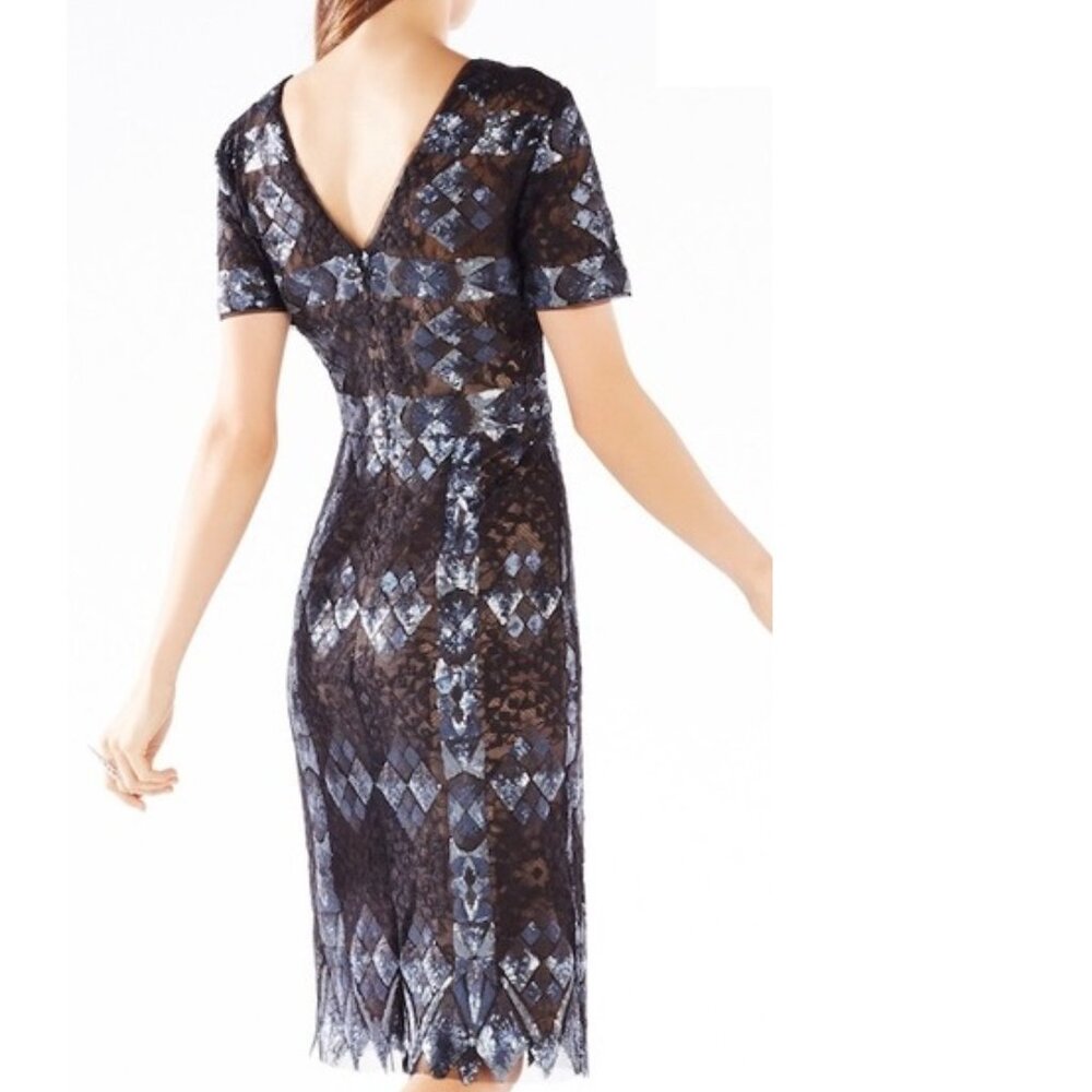 BCBGMaxAzria NWT metal sequined print dress Size 10